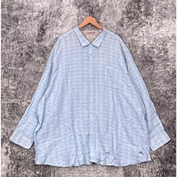 New Tommy Bahama Shirt 5XLB Mens Blue Ventana Plaid Linen Button Up Big Tall - Picture 1 of 8
